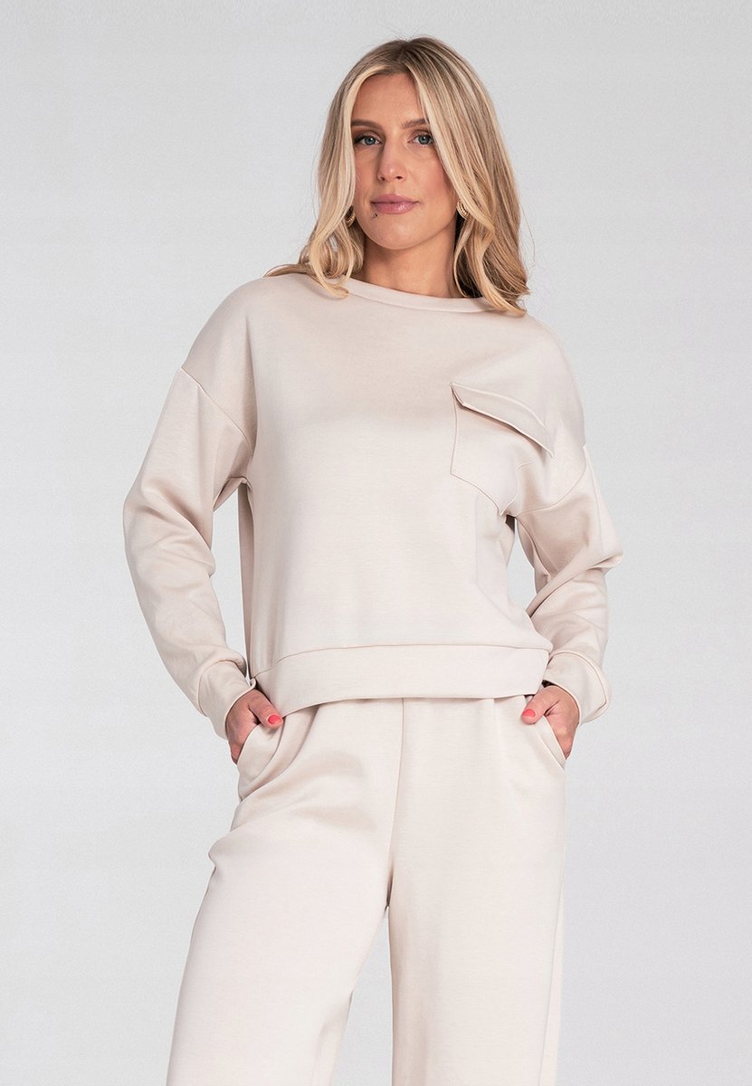 bluza-damska-elegancka-862uyh-1.jpg Elegancka Bluza Damska | Bluza Z Kieszenią | Beżowa Bluza M1202 R. S/M - obrazek 1