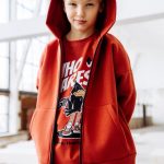 Bluza chłopięca bawełniana ocieplana z kapturem na zamek pomarańczowa All for Kids