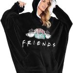 FRIENDS Koc z kapturem damski, polar sherpa oversize z kapturem ponczo (czarny) : Amazon.pl: Moda