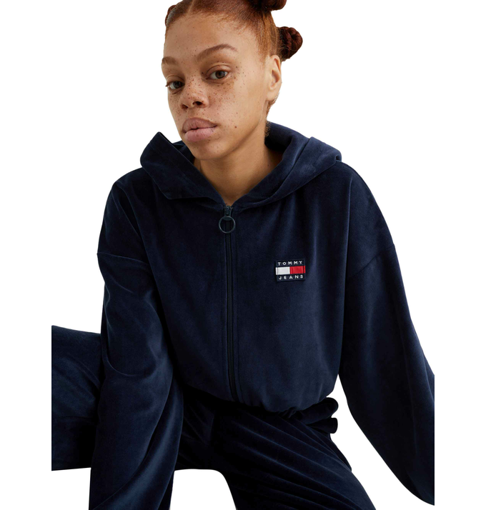 bluza-granatowa-894isc.webp TOMMY HILFIGER BLUZA DAMSKA TJW SUPER CROP VELOUR ZIP THRU GRANATOWA DW0DW14354 C87 - obrazek 1