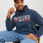 Jack & Jones CORP LOGO PLAY 4 Print Hoodie Navy Blazer
