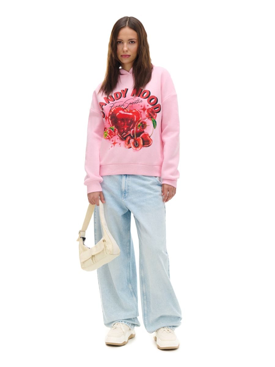 bluza-rozowa-161yep-1.jpg Różowa bluza z kapturem i nadrukiem CROPP 932AQ 30X - obrazek 1