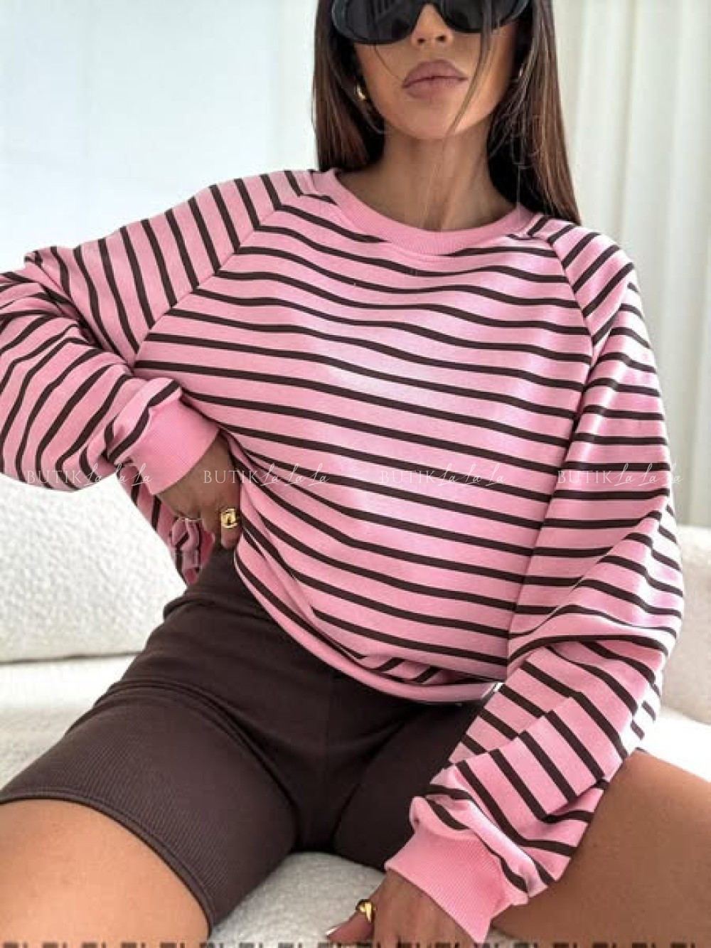 bluza-rozowa-249rvm-1.jpg Bluza różowa w brązowe paski Bocca - obrazek 1