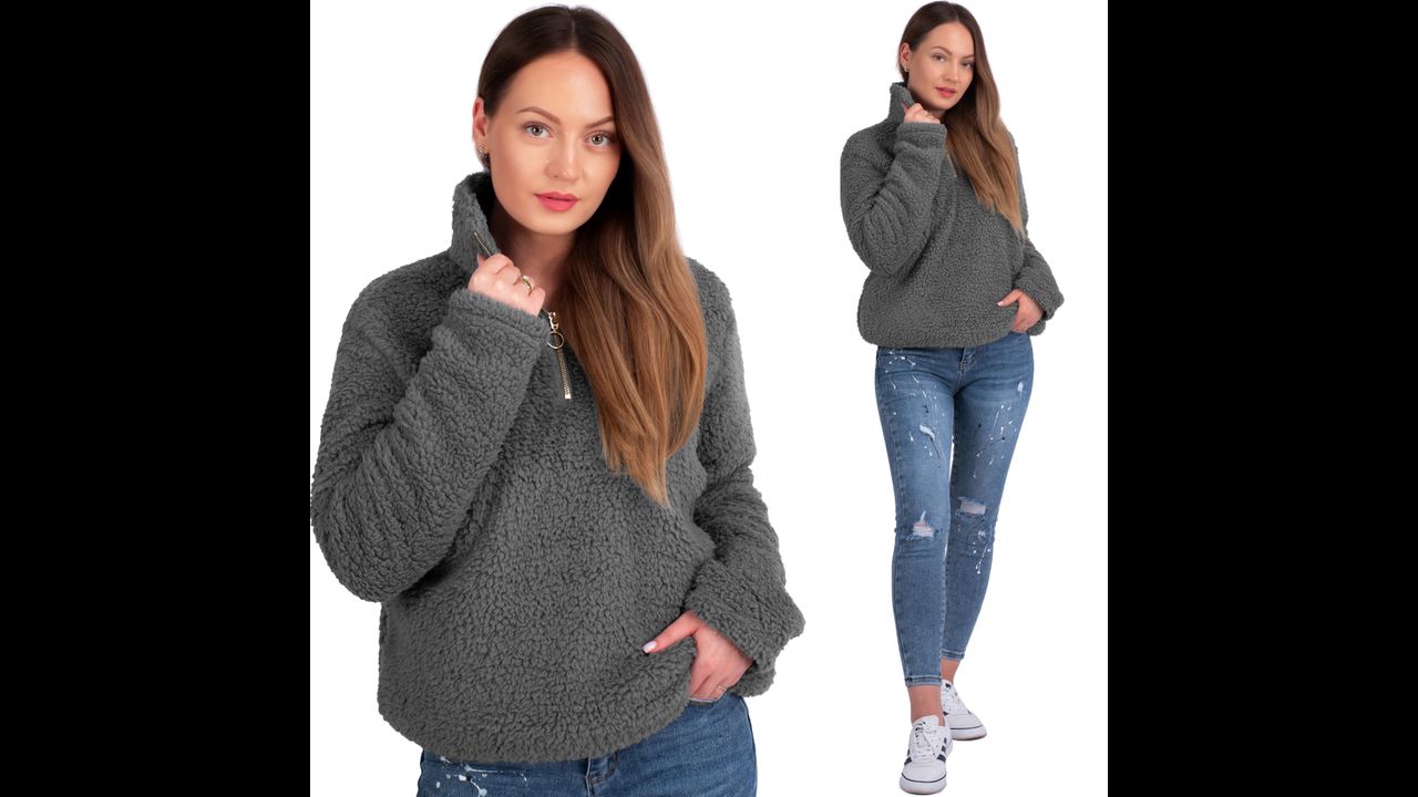 bluza-sherpa-damska-110jyp-1.jpg Bluza Damska Sherpa z kołnierzem Grey l Tutumi - obrazek 1