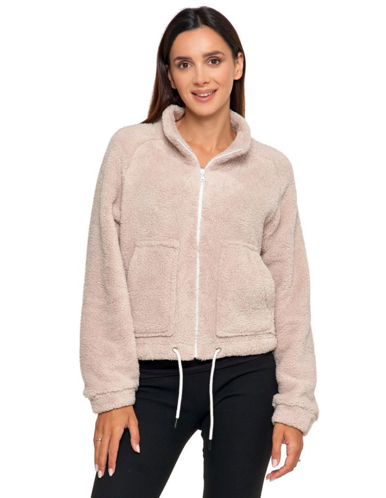 bluza-sherpa-damska-249bwu-1.jpg Pluszowa bluza damska sherpa z zamkiem błyskawicznym BEŻOWY sklep Moraj - obrazek 1