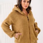 Rozpinana Bluza Z Kapturem Oversize Damska Ciemna Beżowa MyStars Sherpa Zip