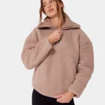 Bluza Sherpa half zip, Taupe Beige, beżowa
