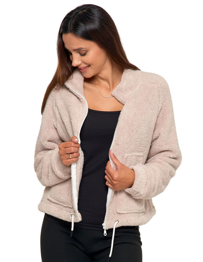 bluza-sherpa-damska-508oyi-1.jpg Pluszowa bluza damska sherpa z zamkiem błyskawicznym BEŻOWY sklep Moraj - obrazek 1
