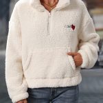 bluza damska casual z haftowanym polarem sherpa ze stójką Temu Germany