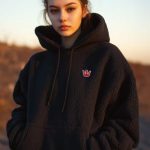 Bluza Sherpa Z Kapturem Damska Oversize Czarna Teddy Simple Crown