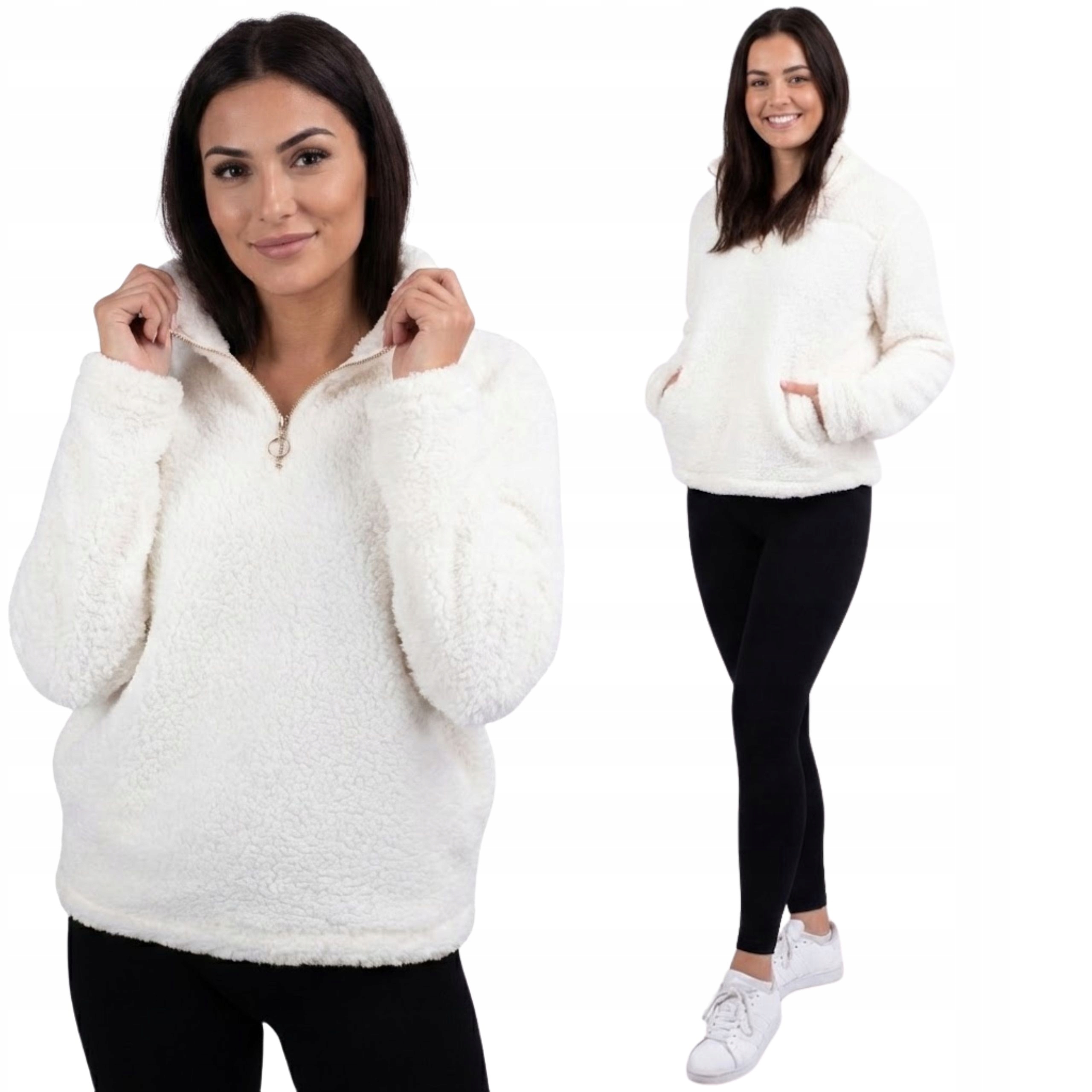 bluza-sherpa-damska-980mwc-1.jpg BLUZA DAMSKA SHERPA MIŚ CIEPŁA NA ZIMĘ POLAROWA Z KOŁNIERZEM ECRU XL - obrazek 1