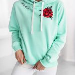 Miętowa bluza damska z kapturem z różą Fearless Szyta w PL