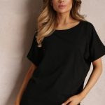 Czarny Bawełniany T shirt Oversize z Krótkim Rękawem i Dłuższym Tyłem Zanimara Czarne bluzki damskie Renee, s, bez wzorów, z bawełny, bez kołnierzyka, bez ramiączek. Za 29.99 zł. Bluzki damskie