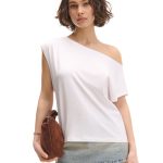 Luźny T shirt na jedno ramię CROPP 686CU 00X