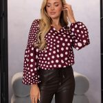 BLUZKA z bufiastymi rękawami OTTILIE groszki bordo