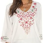 HEYDHSDC Damska bluzka z haftem kwiatowym 100% bawełna biała boho vintage etniczna bluzka : Amazon.pl: Moda