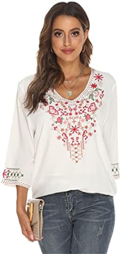 bluzki-z-haftem-051mmu-1.jpg HEYDHSDC Damska bluzka z haftem kwiatowym 100% bawełna biała boho vintage etniczna bluzka : Amazon.pl: Moda - obrazek 1