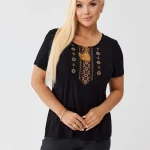 Wiskozowa czarna bluzka z haftem przy dekolcie OVERSIZE PLUS SIZE WIOSNA LATO
