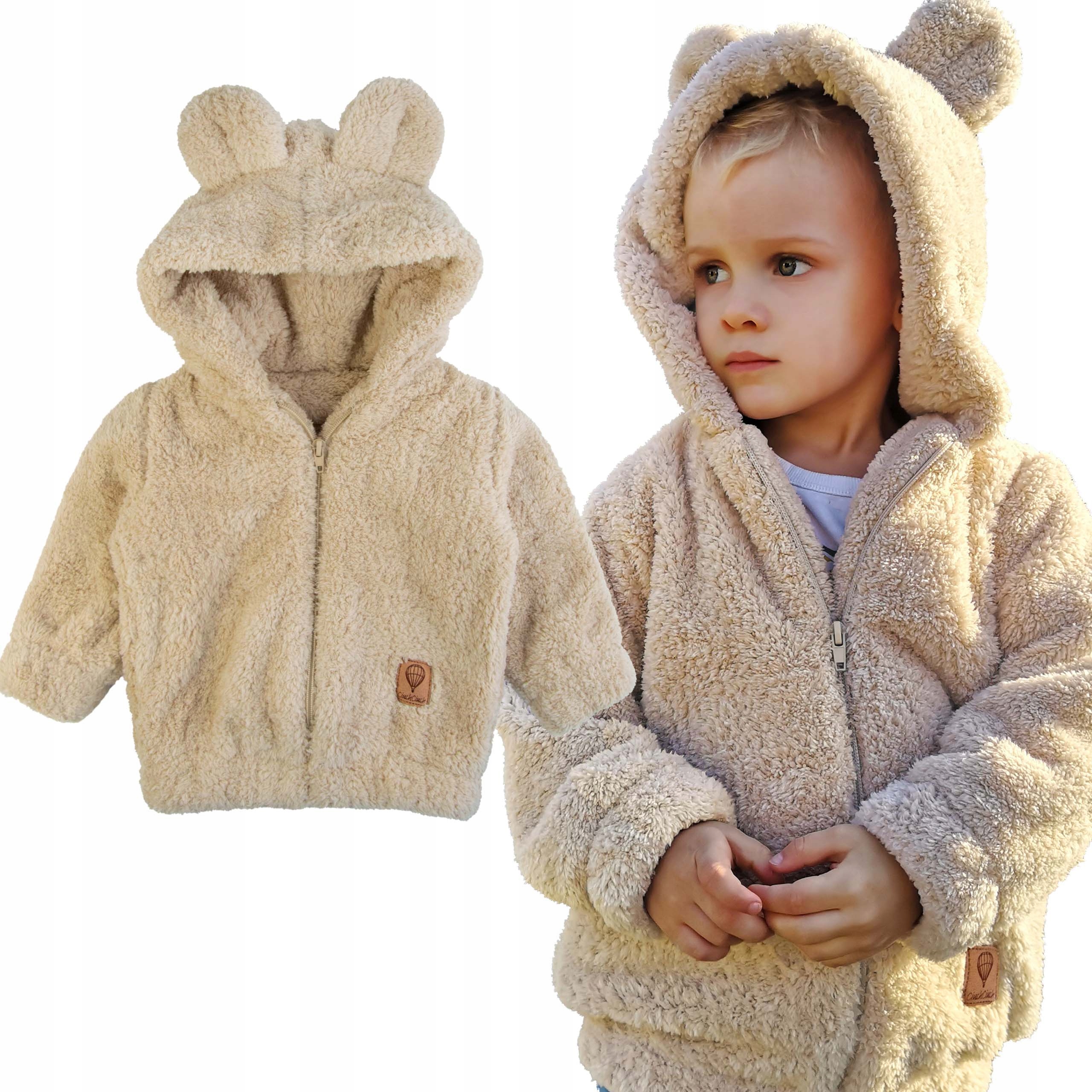 bluzy-dla-dzieci-793ygk-1.jpg Bluza futerkowa GRUBA CIEPŁA misiowa z kapturem i uszami beżowa 68/74 - obrazek 1