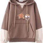 Urocza bluza z kapturem dla nastolatek, kawaii, mleko, herbata, miś, haft, bluza z kapturem, patchworkowa, luźny sweter, bluzy z kapturem, topy, na wi Ceny i opinie Ceneo.pl