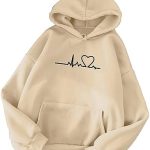 CGGMVCG Graficzna bluza z kapturem dla kobiet jesień zima moda bicie serca bluzy z nadrukiem nastolatki modne bluzy z kapturem topy, BEŻOWY, 3XL : ...