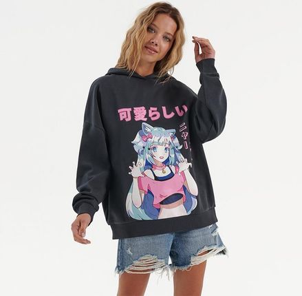bluzy-house-665cmd-1.jpg House Bluza z kapturem i nadrukiem w stylu Manga szara Szary Ceny i opinie Ceneo.pl - obrazek 1