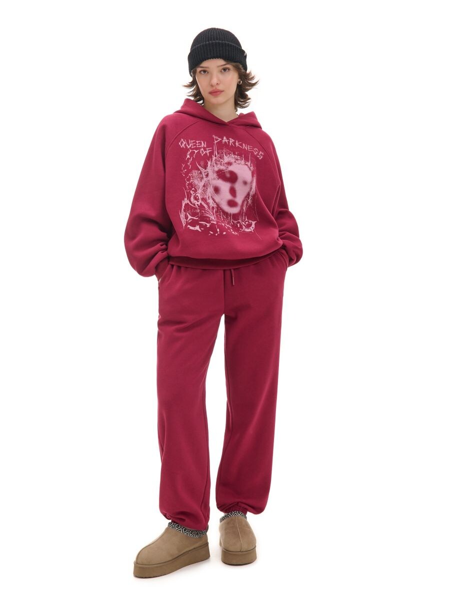 bordowa-bluza-123jwv-1.jpg Bordowa bluza z kapturem i nadrukiem CROPP 223AS 83X - obrazek 1