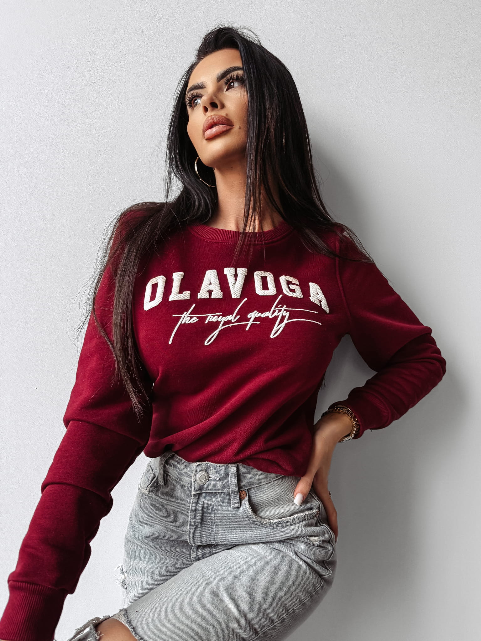 bordowa-bluza-damska-463glj-1.jpg BLUZA DAMSKA INSERTO O LA VOGA BORDOWY - obrazek 1