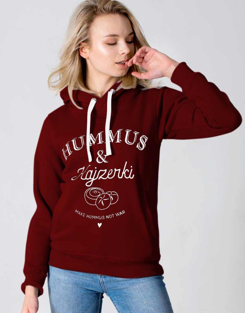 bordowa-bluza-damska-625fay-1.jpg Wegańska bluza damska z kapturem bordowa hummus i Kajzerki - obrazek 1
