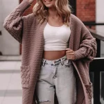 Długi kardigan oversize Plait brązowy