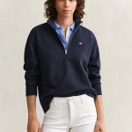 Bluza damska z zamkiem do połowy relaxed fit granatowa