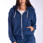 Bluza damska frota z kapturem rozpinana granatowa HOMEWEAR