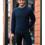 Granatowy półgolf męski kardigan z wełny merino SL05 Antonio