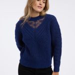 Granatowy sweter damski z koronką ORSAY | Orsay.pl Oficjalny sklep internetowy ORSAY dla Polski