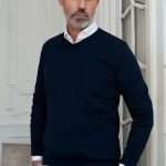 Granatowy Sweter Męski V neck