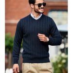 Granatowy sweter męski w serek z wełny merino SL02 Fabiano