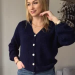 Sweter z alpaką rozpinany granatowy
