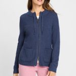Granatowy sweter damski Henny zapinany na suwak – Vintage Romance