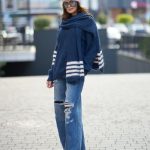 Sweter Cardi z Szalem Granatowy