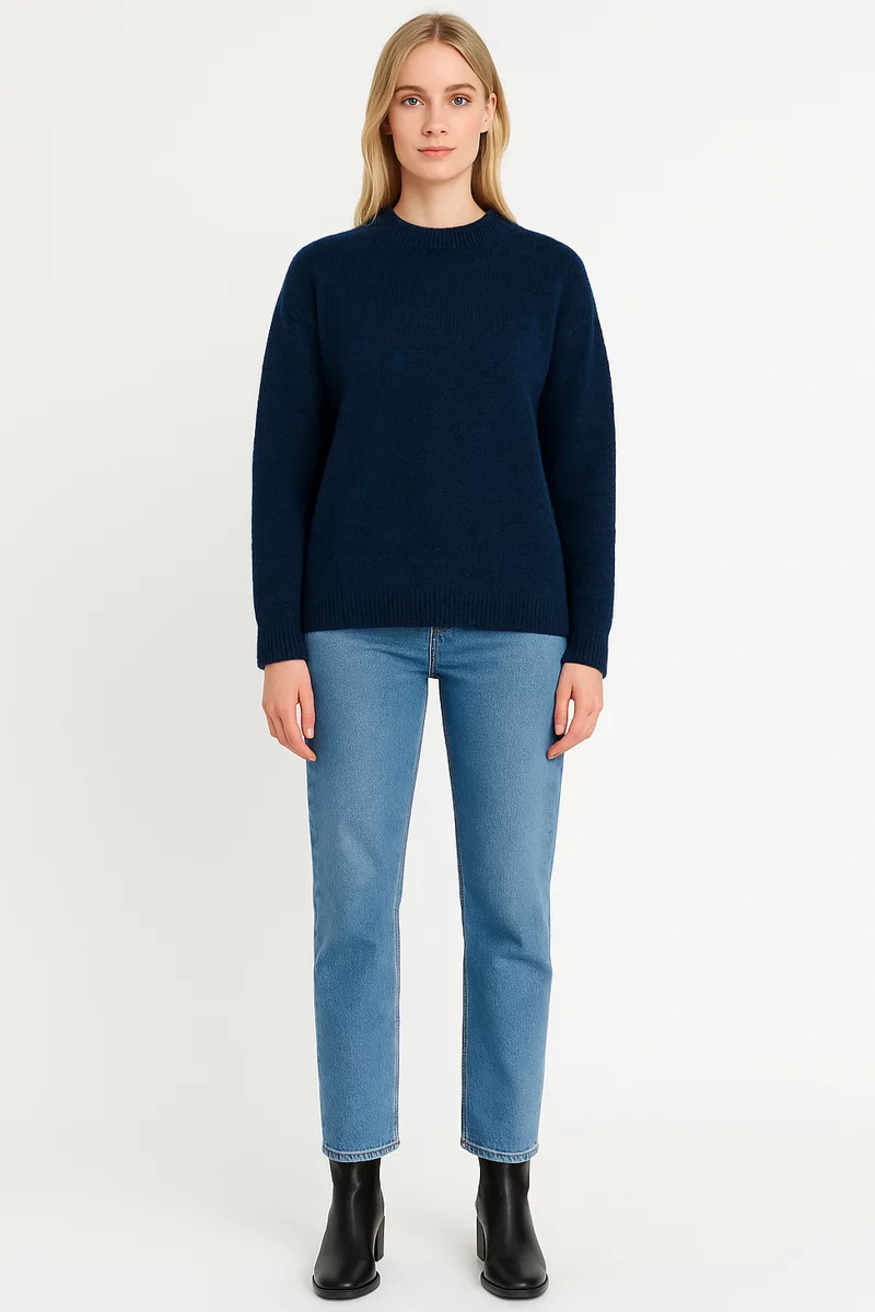 granatowy-sweter-damski-886csb.webp Damski Granatowy Sweter, Imitacja Wełny - obrazek 1
