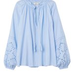 H&M Bawełniana bluzka Boho Haftowana Relaksowany długi rękaw Frędzle Neck