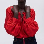 Bluzka z falbankowym kołnierzykiem Jaskrawoczerwony ONA | H&M PL