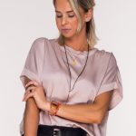 Włoska bluzka JEDWAB CLASSICO v neck różowy /13611