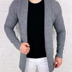 Kardigan męski długi sweter szary melanż 6882G