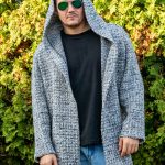 Męski kardigan z wełny z kapturem, jasno szary, ciepły sweter boho – idealny na prezent, Kardigan unisex