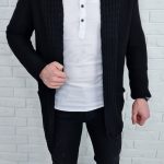 Czarny długi sweter kardigan kieszenie 2583