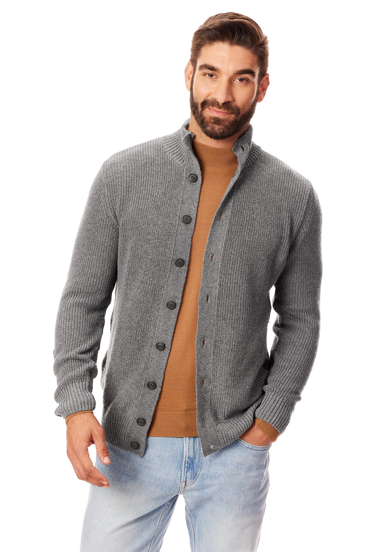 kardigany-meskie-633daj.jpg Sweter męski popielaty kardigan - obrazek 1