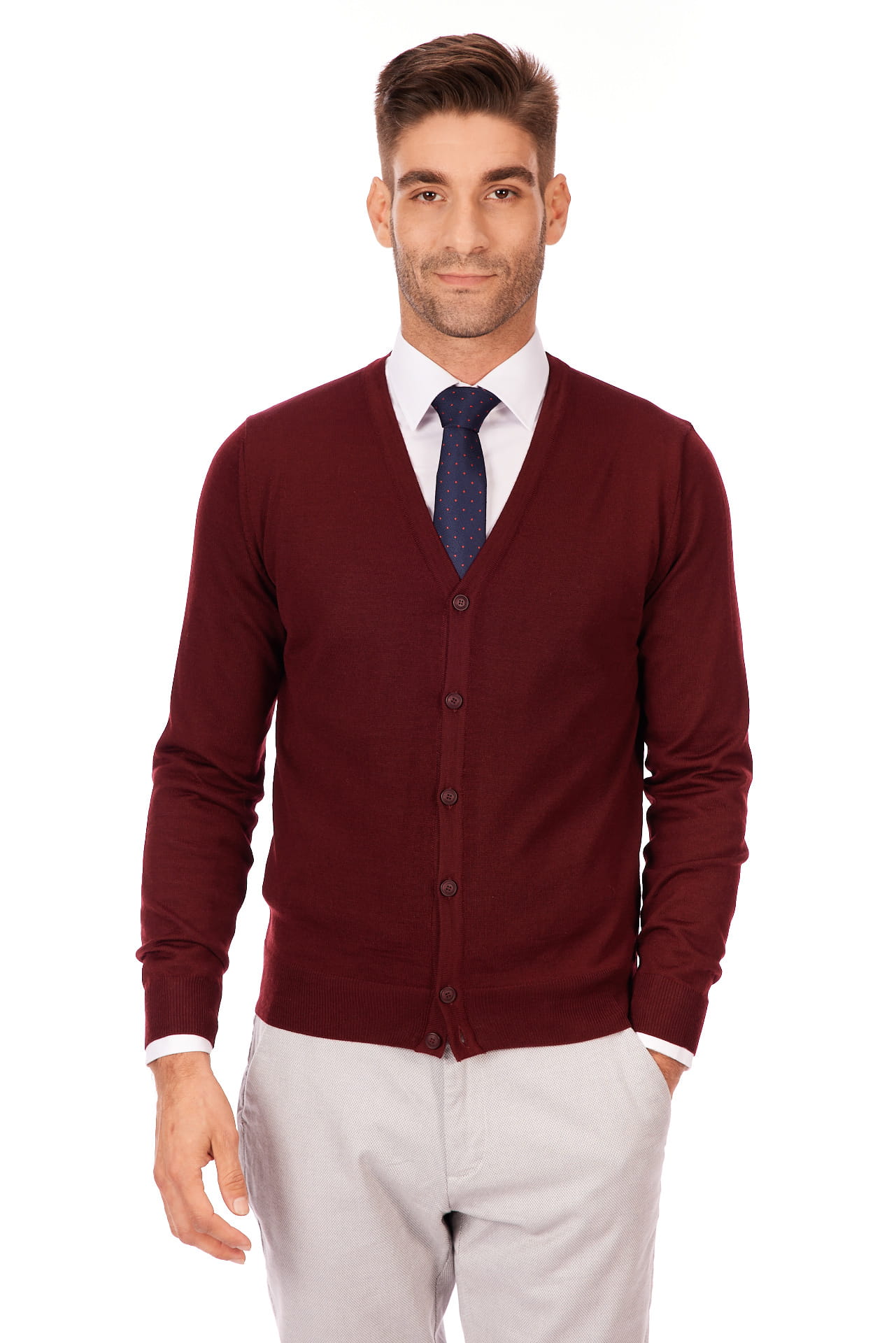 kardigany-meskie-675afo.jpg Sweter męski bordowy zapinany na guziki - obrazek 1