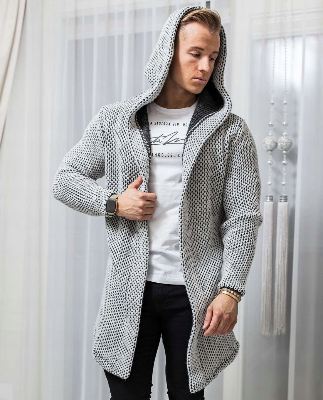 kardigany-meskie-832mci.jpg Sweter Męski Rozpinany Kardigan z Kapturem Narzutka Bez Zapięcia XL - obrazek 1