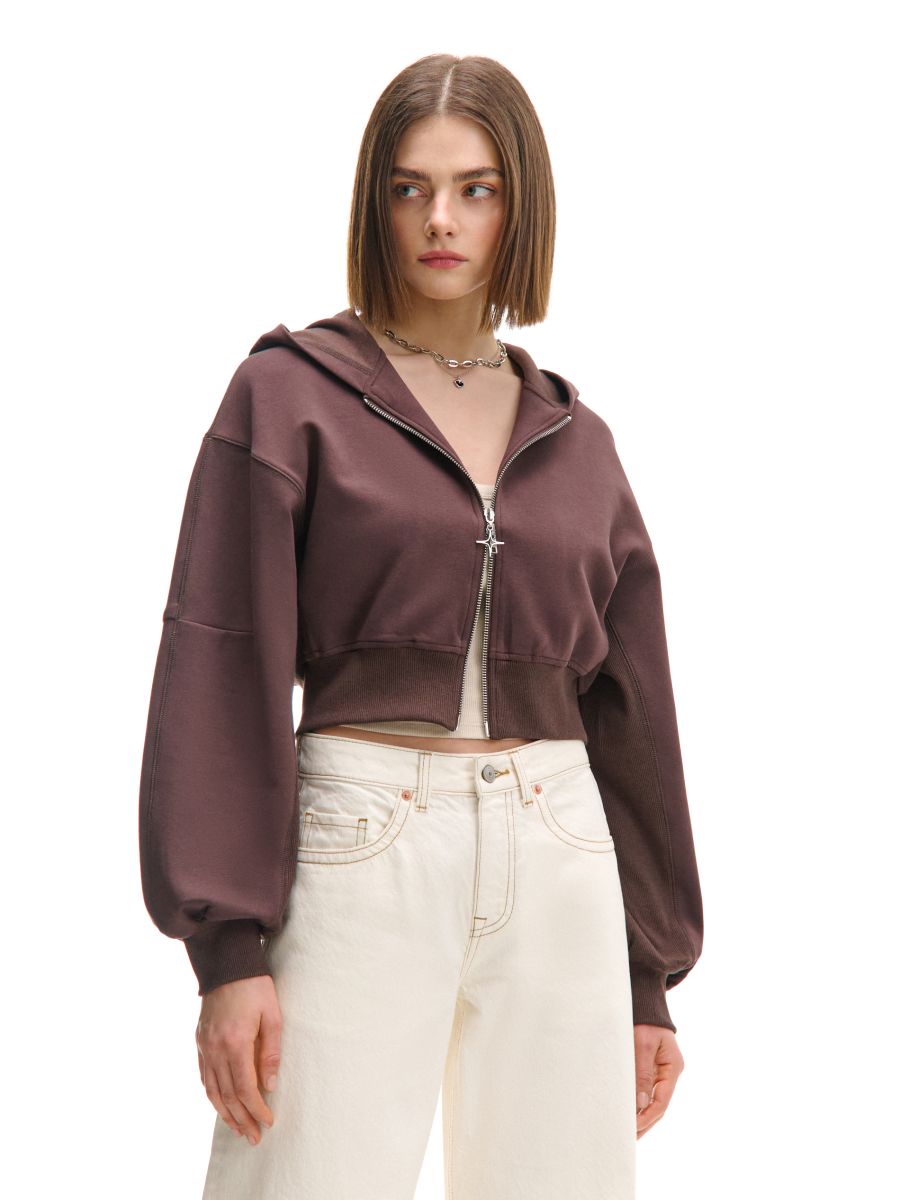 krotka-bluza-165rdd.jpg Brązowa krótka bluza z kapturem CROPP 925CT 83X - obrazek 1